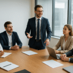 Réunion professionnelle dans une salle moderne